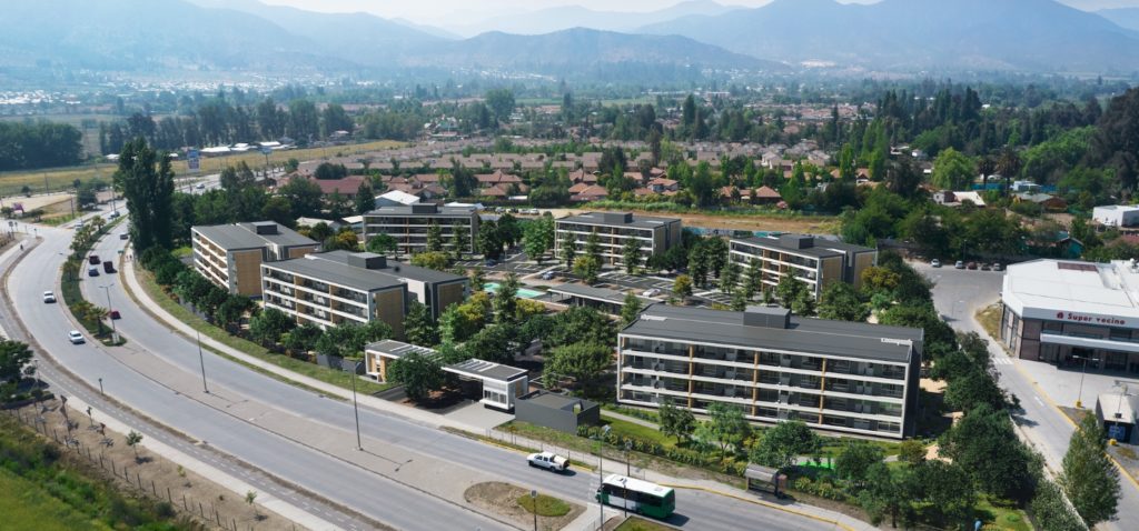 Vista aérea render condominio Piemonte